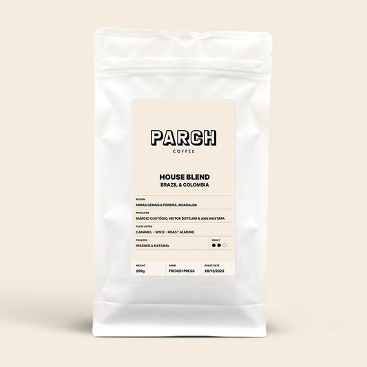 House blend, Brazil and Colombia washed and pulped natural process coffee blend from Parch Coffee