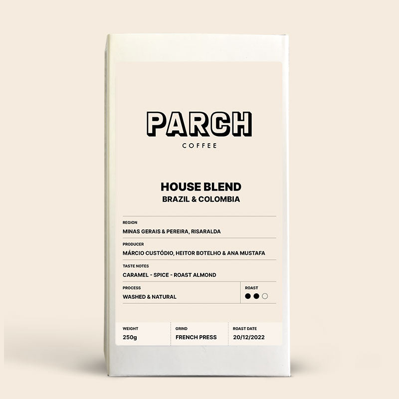 House blend, Brazil and Colombia washed and pulped natural process coffee blend from Parch Coffee