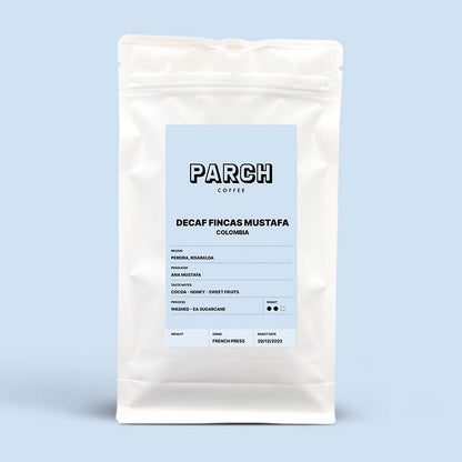 Decaf Fincas Mustafa, Colombia washed - EA Sugarcane process, single origin coffee from Parch Coffee