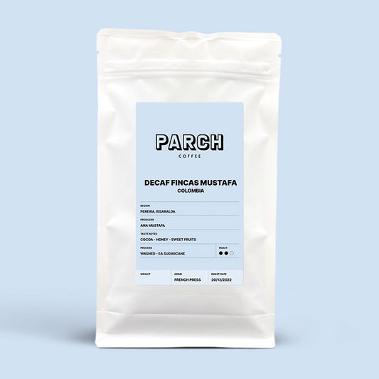 Decaf Fincas Mustafa, Colombia washed - EA Sugarcane process, single origin coffee from Parch Coffee