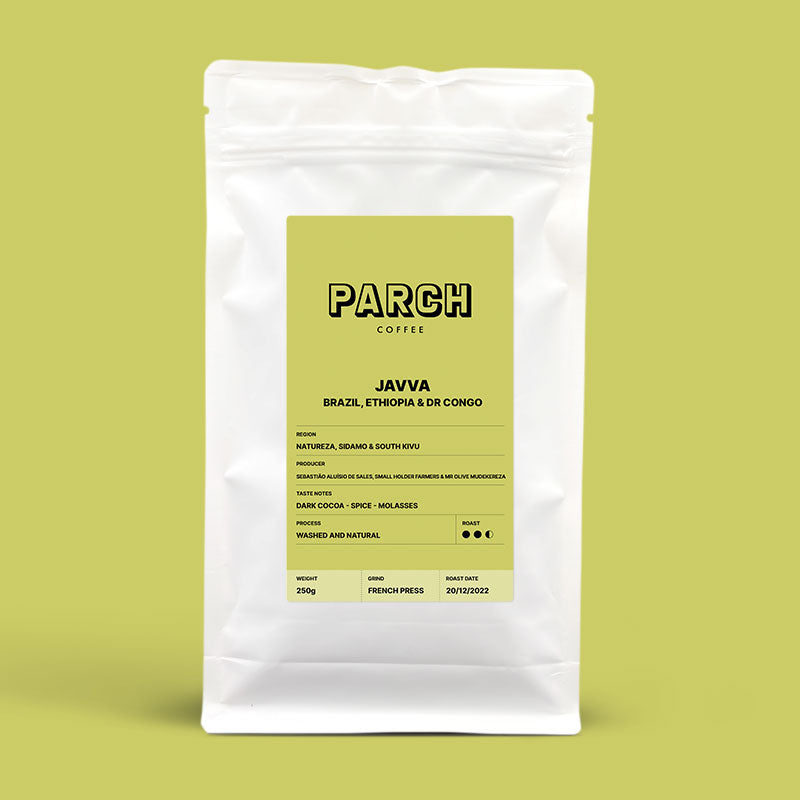Java blend, Brazil, Ethiopia & DR Congo natural & washed process coffee blend from Parch Coffee